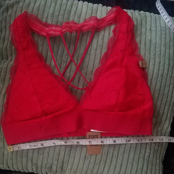 NWT RED LACE TRIANGLE BRALLETE VICTORIA'S SECRET PINK - Picture 3 of 6
